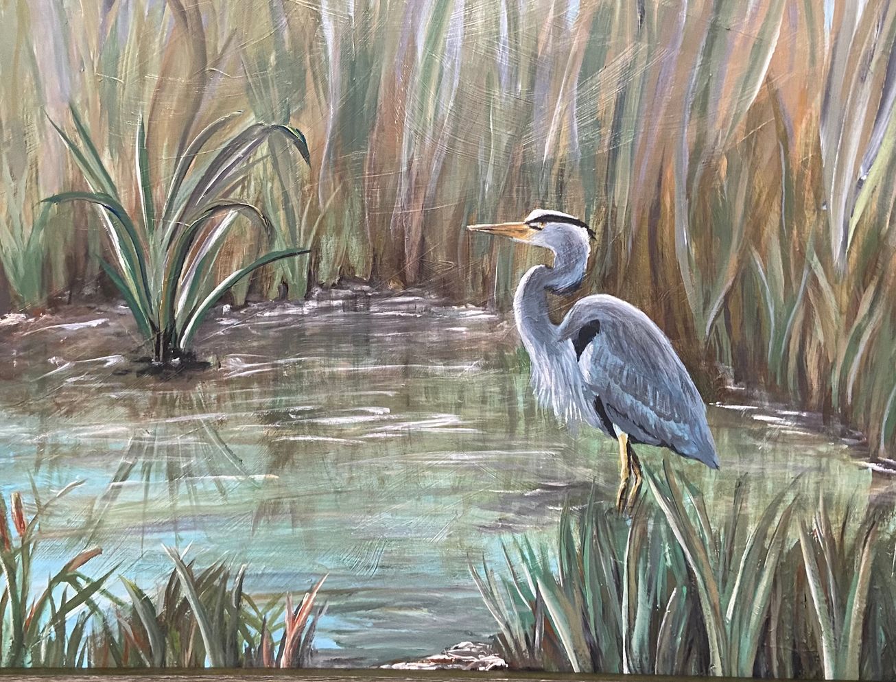Blue Heron Wading, Acrylic by Dianne Thompson