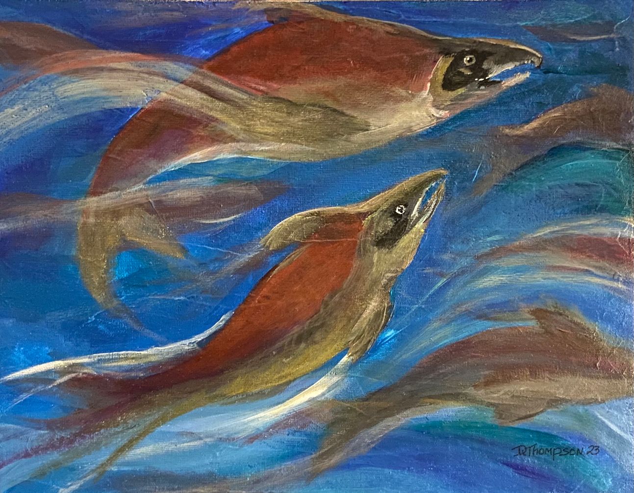 Salmon Run, Acrylic by Dianne Thompson